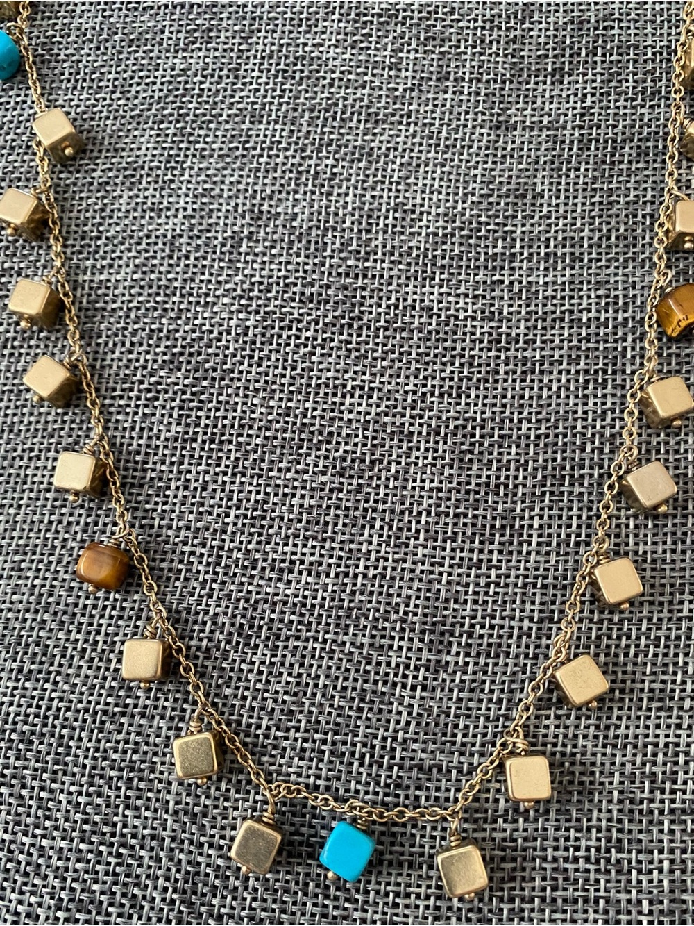 Lia Sophia Gold-Tone Cube Necklace with Turquoise and Brown Accent Beads